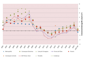 Gràfic 2.2. Els cicles demogràfics diferenciats de la Catalunya interior.